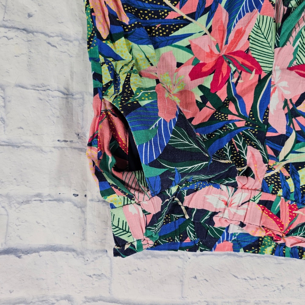 LOFT Wide Leg Pants Women L Multicolor Tropical Floral Elastic Waist Cropped - Picture 7 of 12